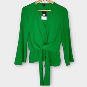 Topshop Knot Front Blouse in Green Size 4